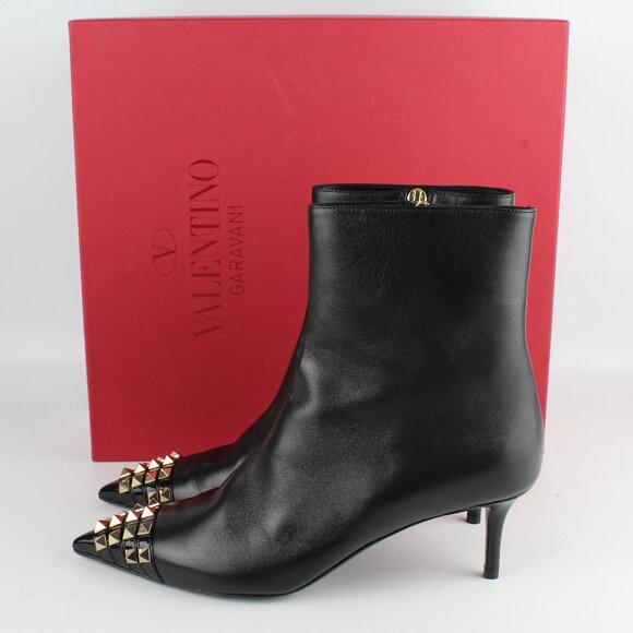 NEW Valentino Rockstud Pointed Ankle Boot – Sleek Kitten Heel w Studded Toe Edge